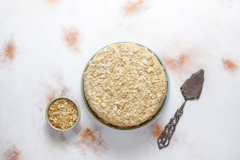 Delicious homemade napoleon cake,top view